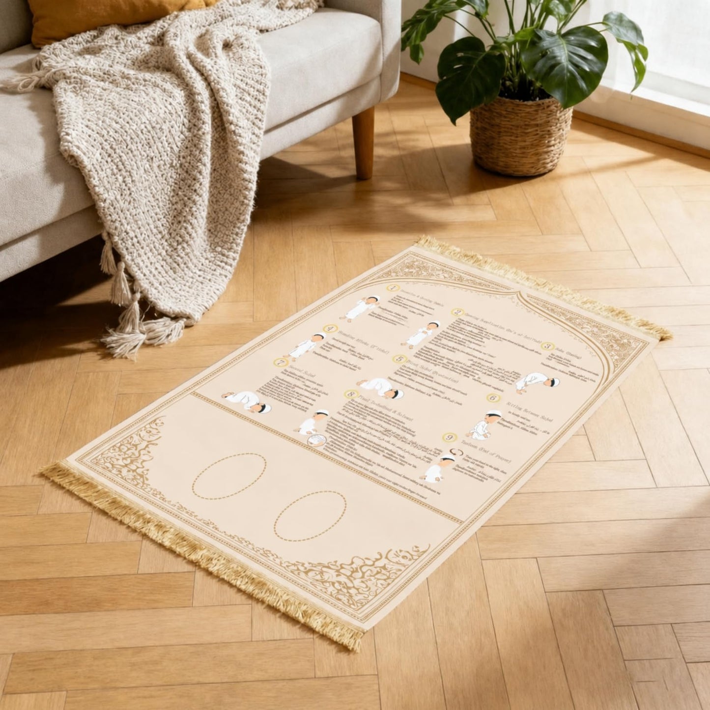 3-Pack Suede Prayer Mat with Instructions, Muslim Prayer Rug Set