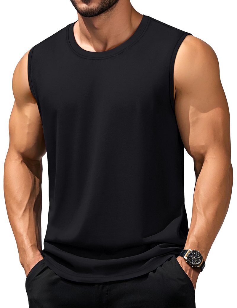 TACVASEN Black Tank Top Men Gym Moisture Wicking Sleeveless Shirts Breathable Workout Casual Cotton Summer Summer Tank Tops 2XL