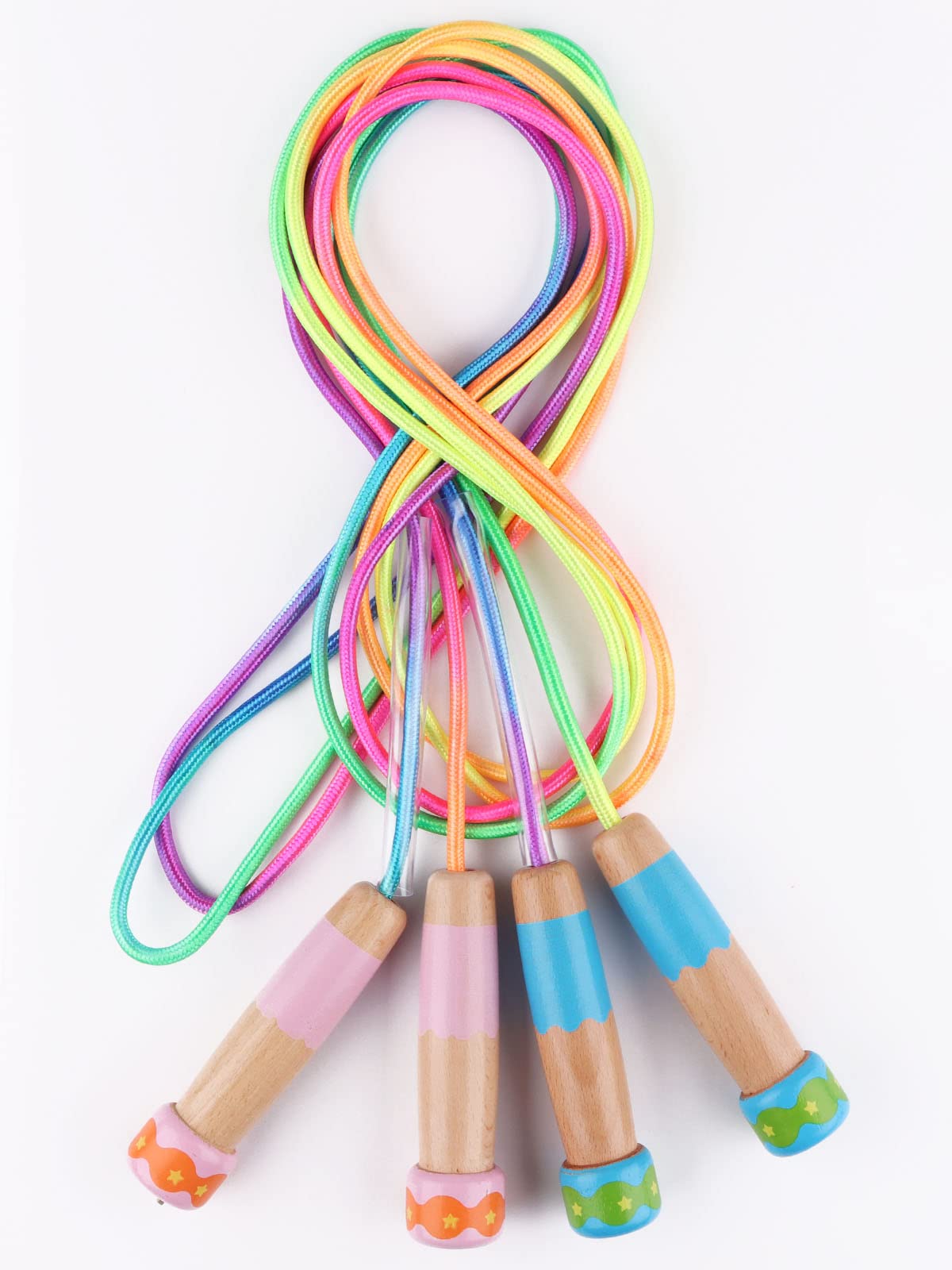 2 Pcs Jump Rope for Kids Adjustable, Lorvain Rainbow Skipping Rope, Kids Jump Ropes with Wooden Handle for Girls Boys, Weighted Jumping Ropes for Fitness Workout Exercise Outdoor Fun Activity