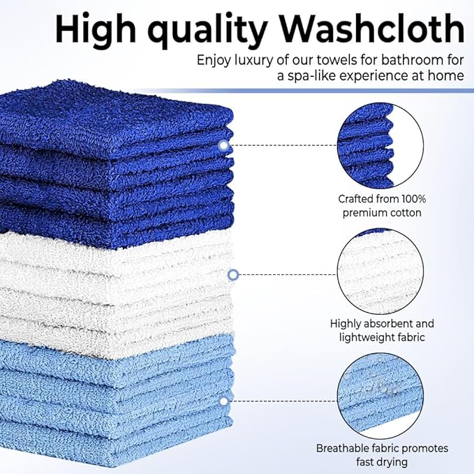 100% Cotton Washcloth Set – Soft, Absorbent Face Towels