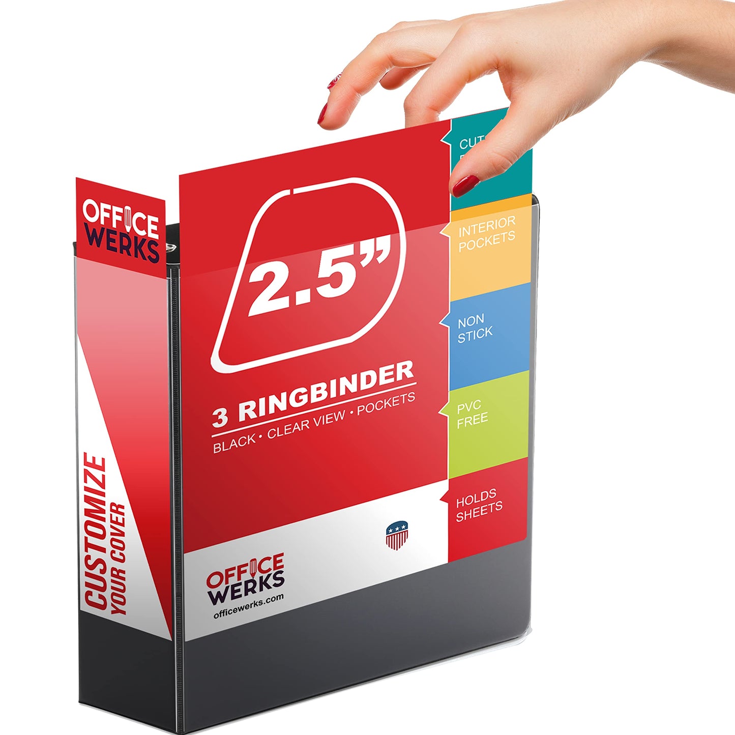 Performore Premium 3 Ring Binder, Professional Angle D Ring 2.5 Inch, Presentation Folder for Standard Pages 8.5 x 11 with Pockets, Crystal Clear View Black (2 Pack)