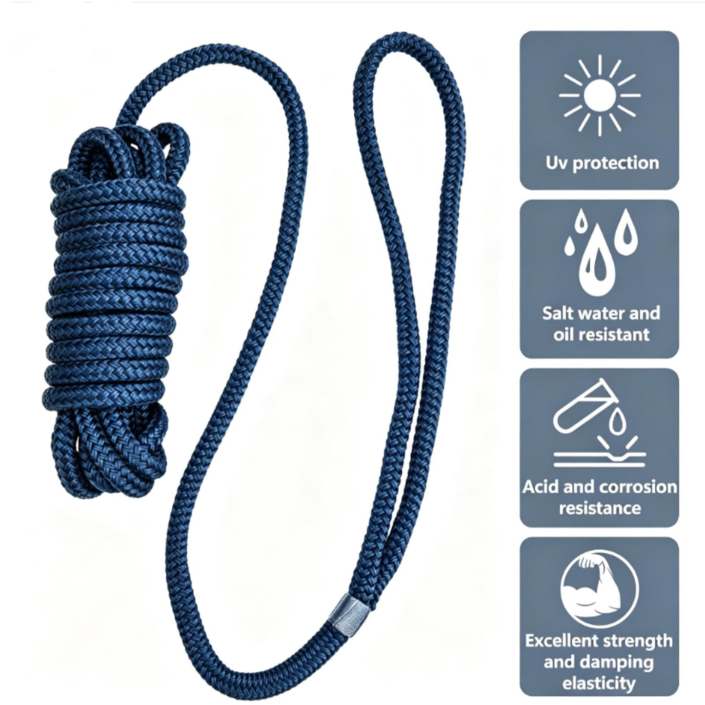 PropelTech 4 Pack 3/8" x 15’ Boat Dock Lines for Boat & Pontoon, Premium Marine- Grade Double Braided Nylon Dock Line, Pre-Spliced with a 12" Eyelet-Navy Blue,Boating Gifts for Men