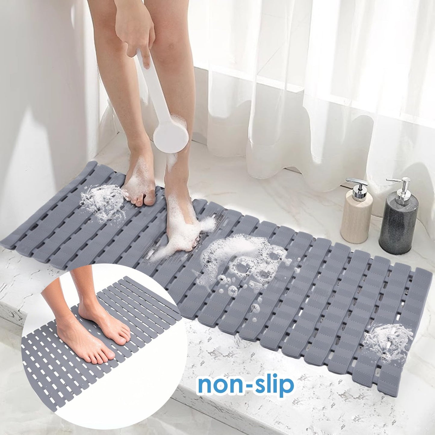 Wiojtry Bathtub Shower Mat, Pet Dog Bathing Non-Slip Mat, Dog Bath mat for tub, Quick Drain Bathtub Mat with Suction Cups & Drain Holes for Bathroom, 27.1x15.7 Inch