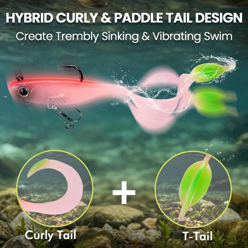TRUSCEND Duramax Easy Catch TPE Soft Fishing Lures with BKK Hooks, Trembly Sinking and Vibrating Swim for More Bites, Pre-rigged Tear-Resistant Swimbaits for Bass, Trout, Crappie, Freshwater Saltwater