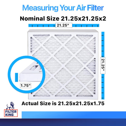 Filter King 21.25x21.25x2 Air Filter (MERV 8) (6-Pack) Dust & Allergy Control AC Furnace Filters, MADE IN USA, HVAC, Pleated, Electrostatic (Actual Size: 21.25 x 21.25 x 1.75)