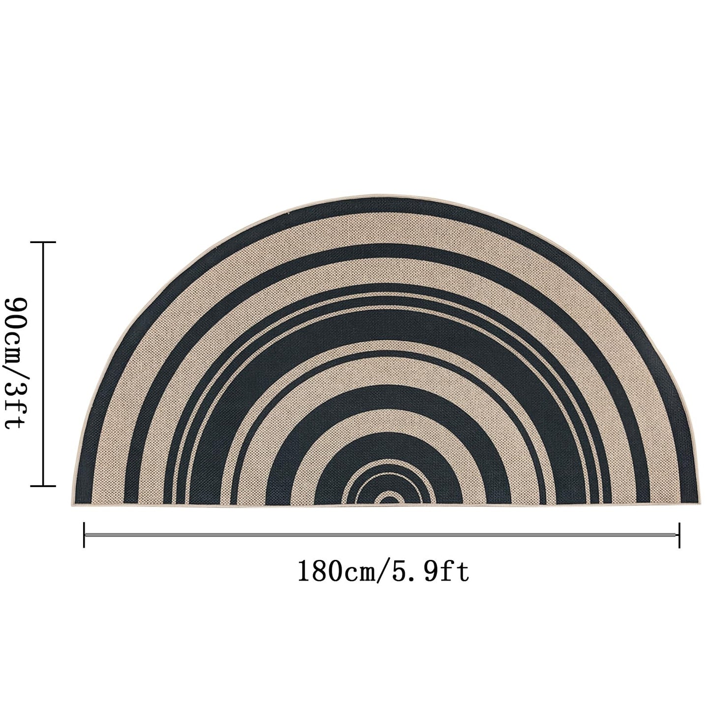 Lacomfy Easy Jute Rug 3x6Ft Half Circle Rainbow Carpet for Farmhouse Bedroom Carpet, Non-Slip Half Round Thin Neutral Floor Mat for Living Room Patio Kids Room Kitchen, Indoor Outdoor, Black 1