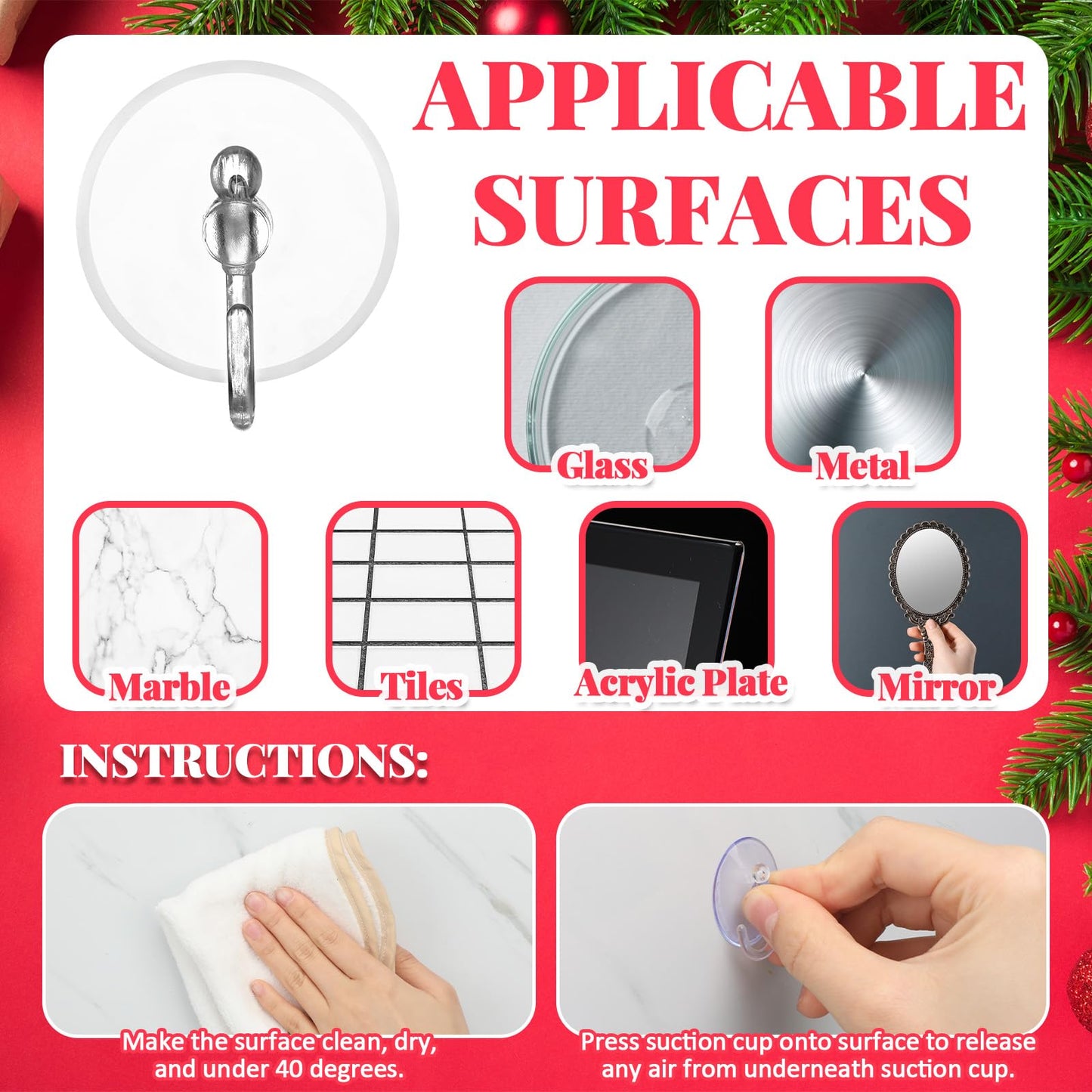 Jetec 100 Pcs Suction Cup Hooks 1.18 Inch Window Small Suction Cups with Hooks Waterproof Removable Clear Mini Suckers Hanger for Glass Bathroom Wall Door Christmas Wreath Lights Stockings