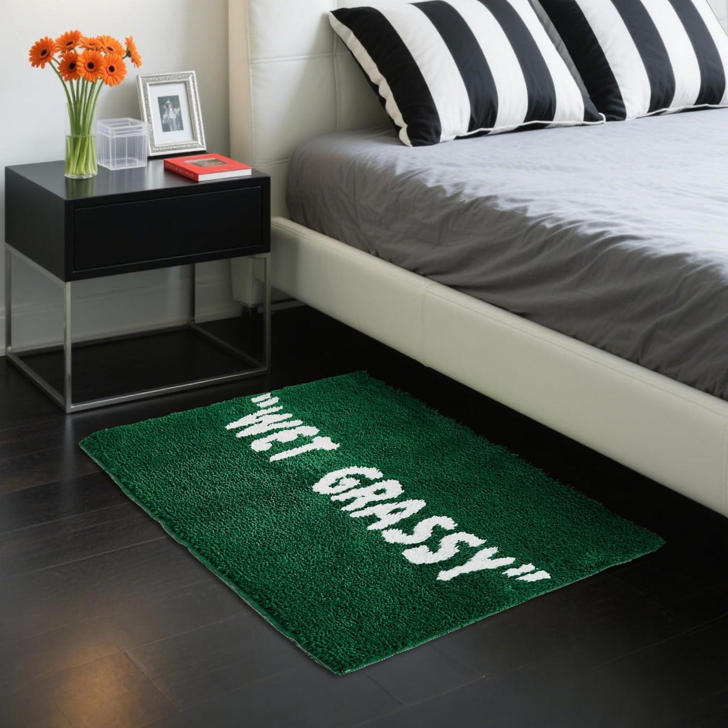 Wet Grassy Rug, Non-Slip Wet Grassy Green Carpet, Aesthetic Area Grass Rug, Cool Rugs for Men, Flocked Machine Washable Floor Mat for Living Room, Bedroom, Kitchen, Home Decor