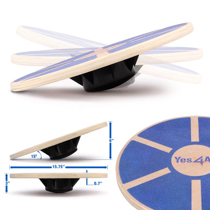 Yes4All Wooden Wobble Balance Board – Exercise Balance Stability Trainer 15.75 inch Diameter - Blue - ²L6CJZ