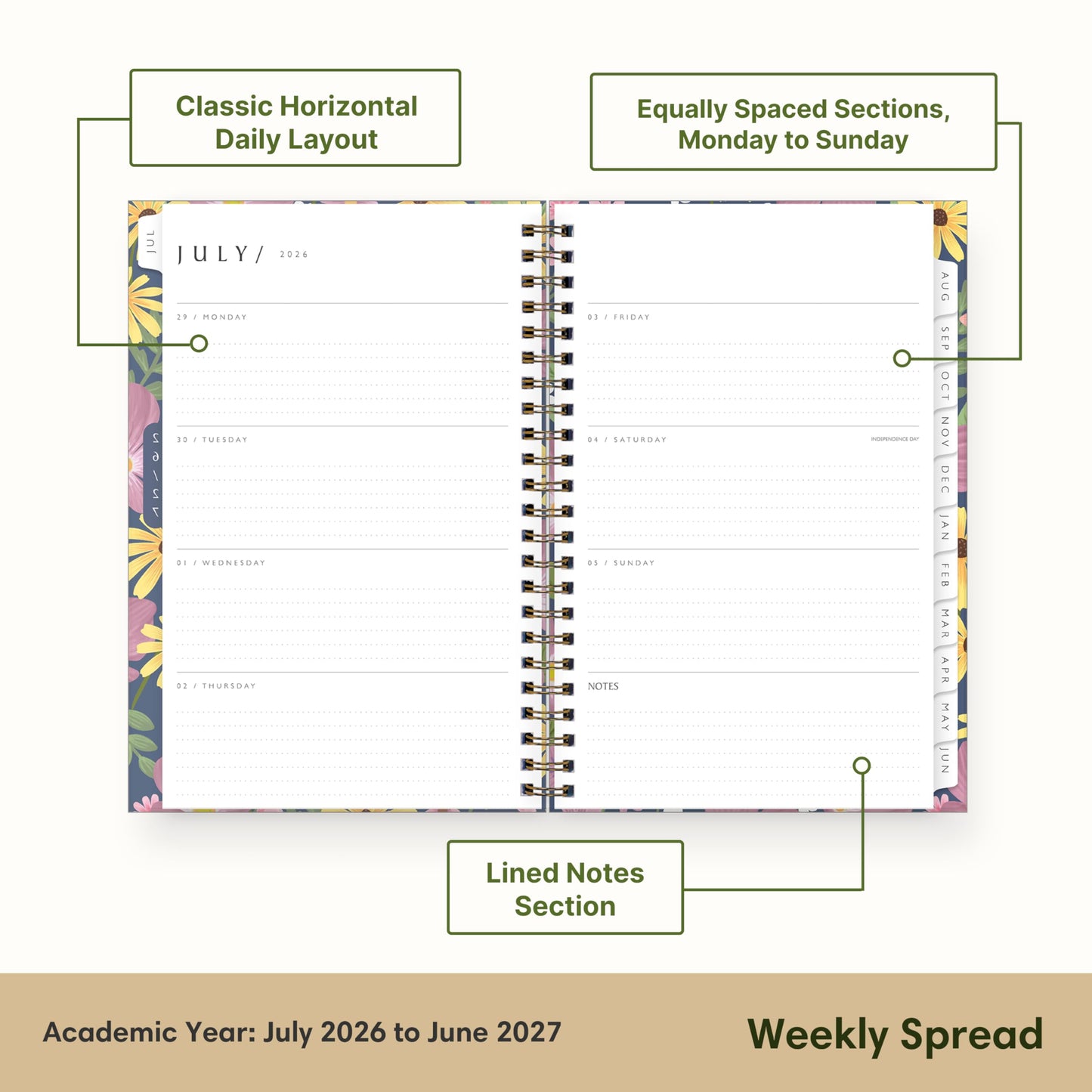 Blue Sky Sustainability 2026-2027 Weekly and Monthly Academic Year Planner Calendar, July 2026 - June 2027, 5" x 8", Flexible Cover From Recycled Plastic, Wirebound, Laminated Tabs, Storage Pocket, Gail