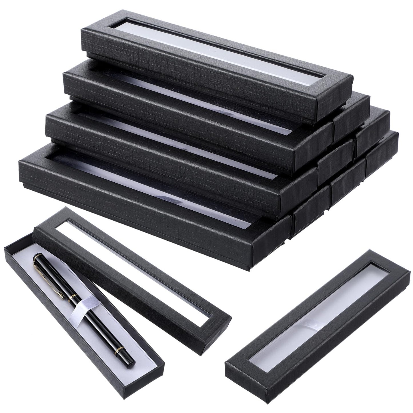HOFURME 12 Pieces Empty Pen Gift Box Black Cardboard Case with Clear Window for Jewelry Pencil Ballpoint Fountain Pen Display for Christmas Gift Packing Business Birthday Souvenir Office Supplies