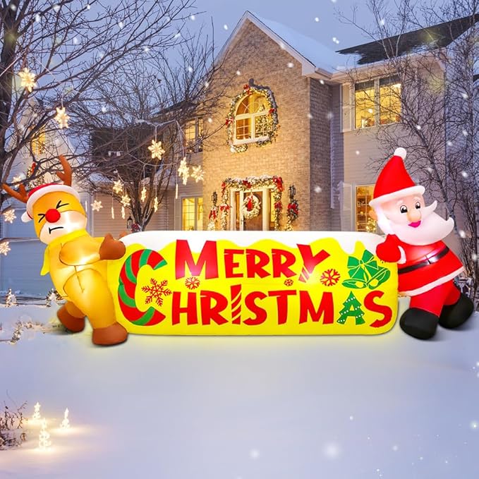 KOOY 10FT Christmas Inflatables Outdoor Decorations Santa and The Deer,Blow up Yard Decorations with LED Light Up for Xmas,Outdoor Christmas Decorations for Yard Holiday Party Garden Lawn Décor