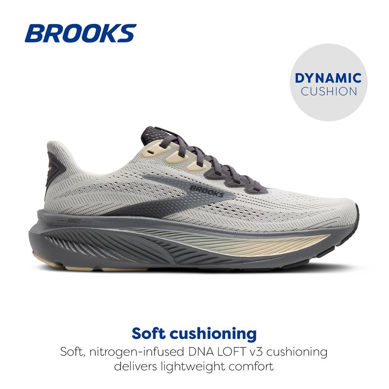 Brooks Men’s Ghost 17 Neutral Running Shoe - Vaporous Grey/Primer/Sand - 7.5 Medium