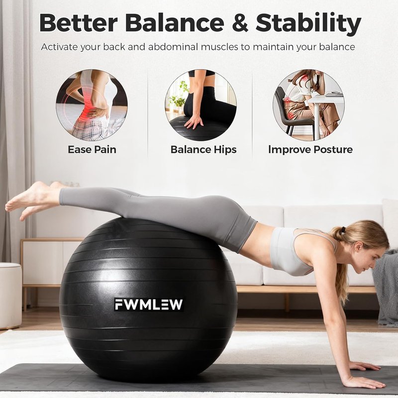 Extra Thick Yoga Ball - Anti-Burst Heavy Duty Stability Ball for Fitness, Core Workouts & Office Use | 5 Sizes Available