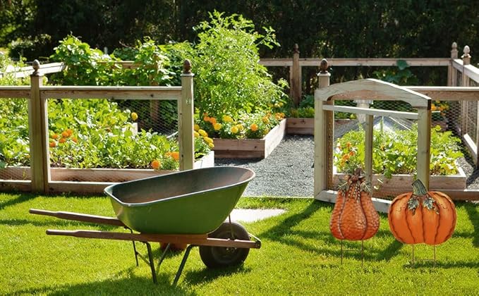 Metal Pumpkin Stakes Yard Signs Fall Decor Decorative Garden Stake Lawn Pumpkins Ornaments Outdoor Autumn Decoration for Harvest Halloween Thanksgiving (17.5" H +20" H Orange)