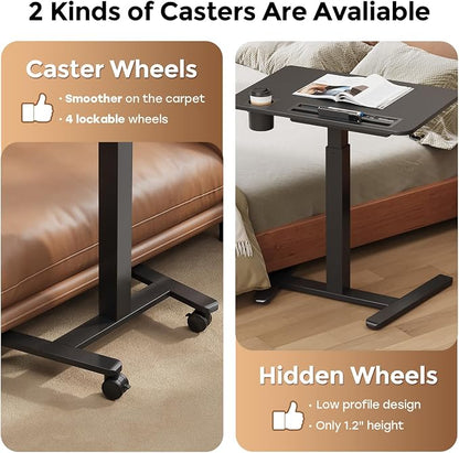 Mobile Standing Desk with Drawer, 28" Rolling Desk with Cup Holder and Hooks, Portable Laptop Workstation on Wheels, Height Adjustable Cart with Storage for Home Office, Black