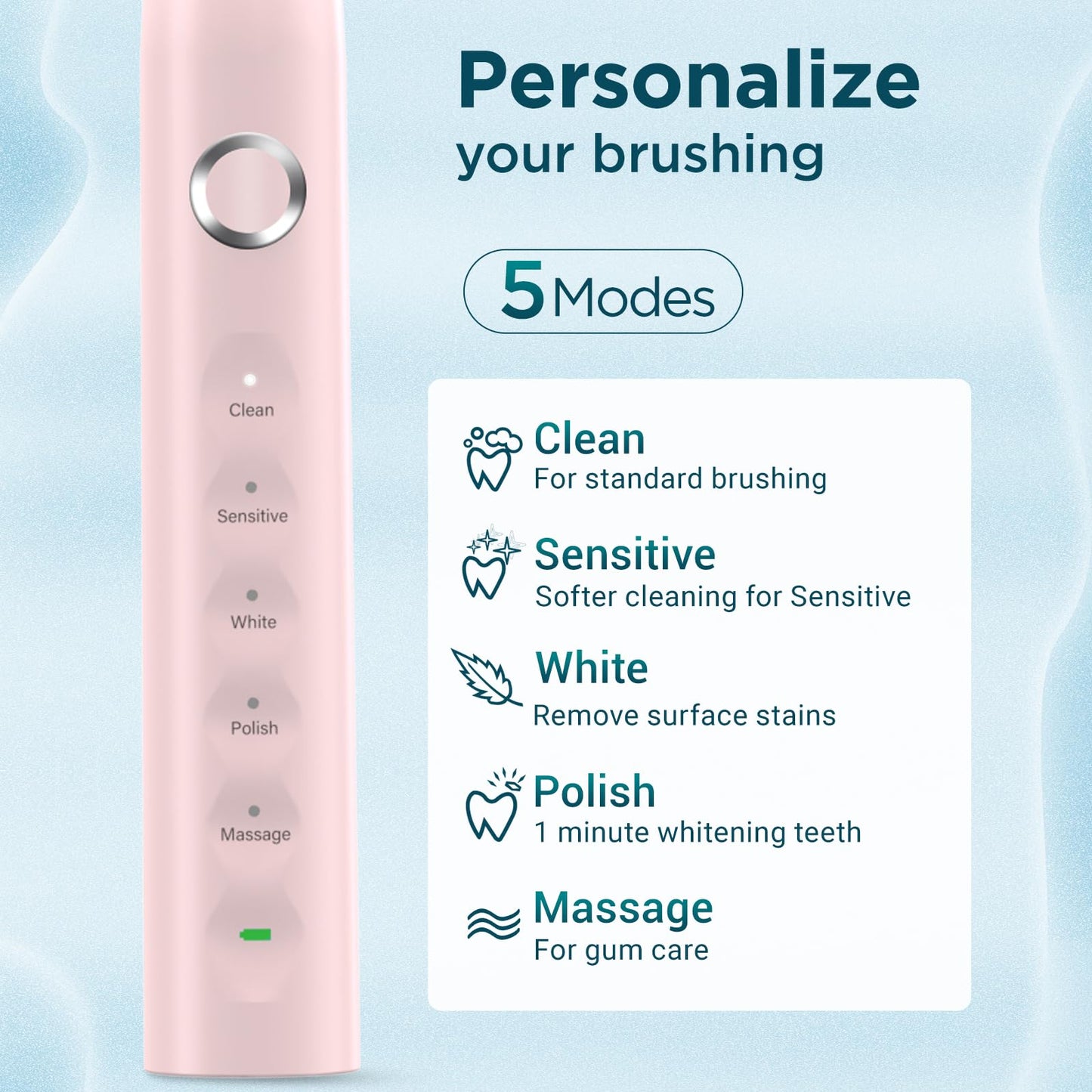 Electric Toothbrush for Adults with 8 Brush Heads, Sonic Toothbrush Rechargeable with a Holder & Travel Case, 2.5 Hours Charge for 120 Days Use - Light Blue