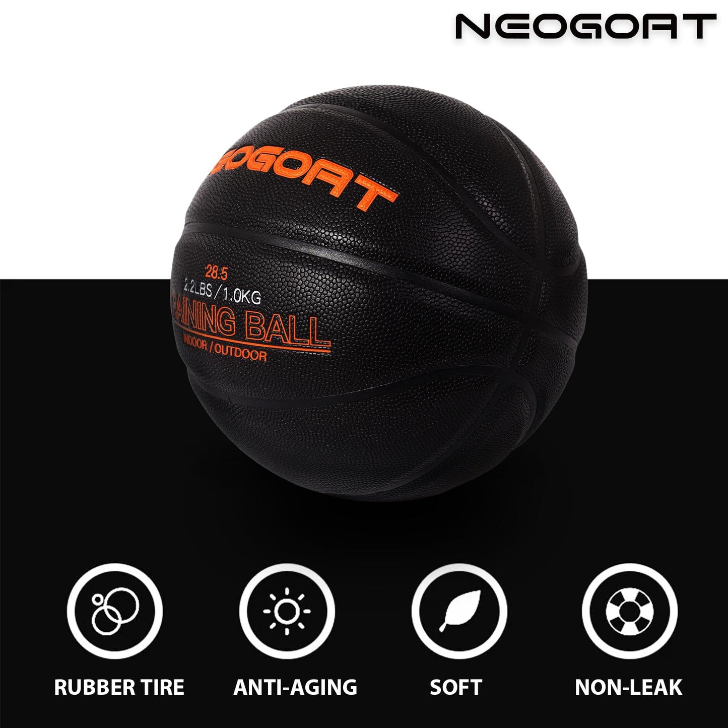 NEOGOAT 3LBS 29.5" Weighted Basketball Size 7 Heavy Basketball Training Equipment for in& Outdoor Improving Handling Dribbling, Passing&Rebounding Skills Weighted Training(Deflated)