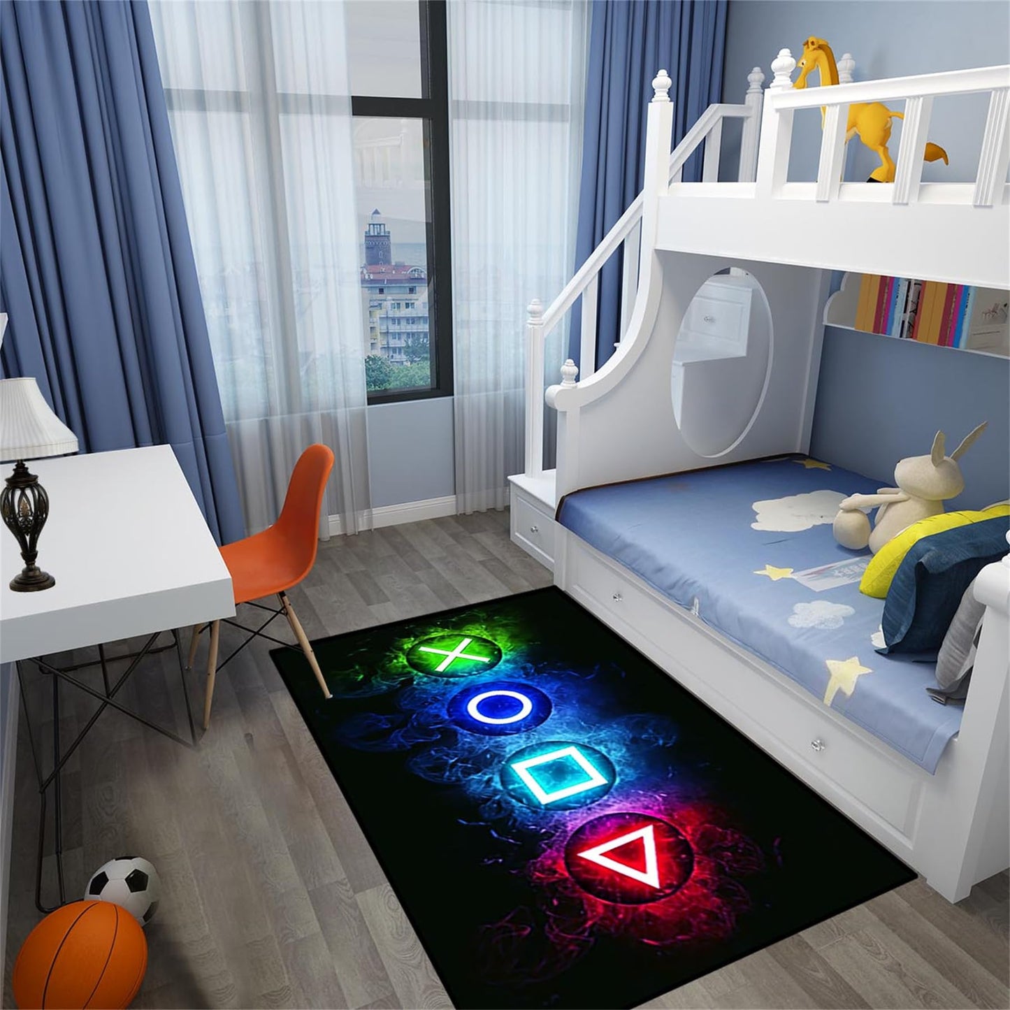 Gaming Area Rugs for Boys Cool Game Style Bedroom, Gamer Rug Boys Room Decor, Video Games Bedroom Carpet for Teens, Controller Gamepad Player Standing Throw Doormats Yoga Mat Black