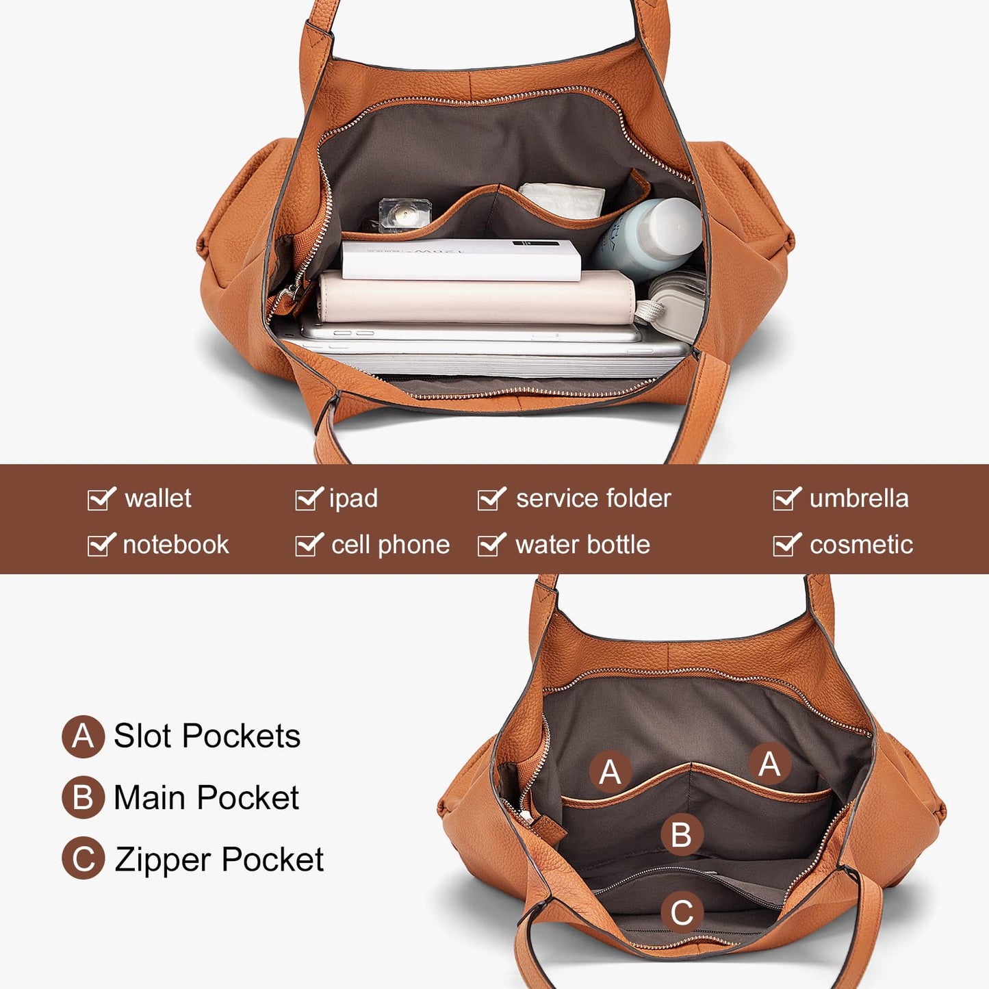 Cnoles Hobo Bag for Women Shoulder Tote Bag Ladies Top Handle Handbag Soft Genuine Leather Top-handle Purse Black