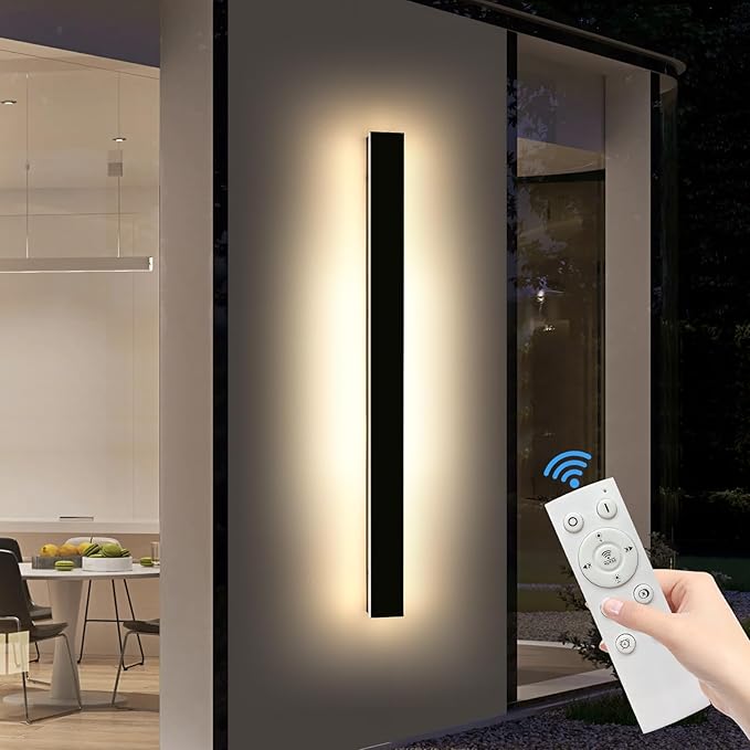 57inch Modern Outdoor Wall Sconce, LED Dimmable Wall Light 3000K-6000K with Remote Control, IP65 Waterproof, Exterior Linear Lighting Fixture for House, Patio, Garden, Yard