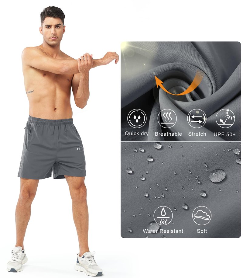 NORTHYARD Men's Athletic Running Shorts Gym Workout 7"/9"/5" Quick Dry Lightweight Sports Basketball Tennis 3 Zipper Pockets SMOKEGREY-5inch XL