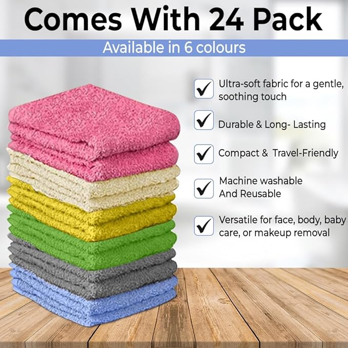 100% Cotton Washcloth Set – Soft, Absorbent Face Towels