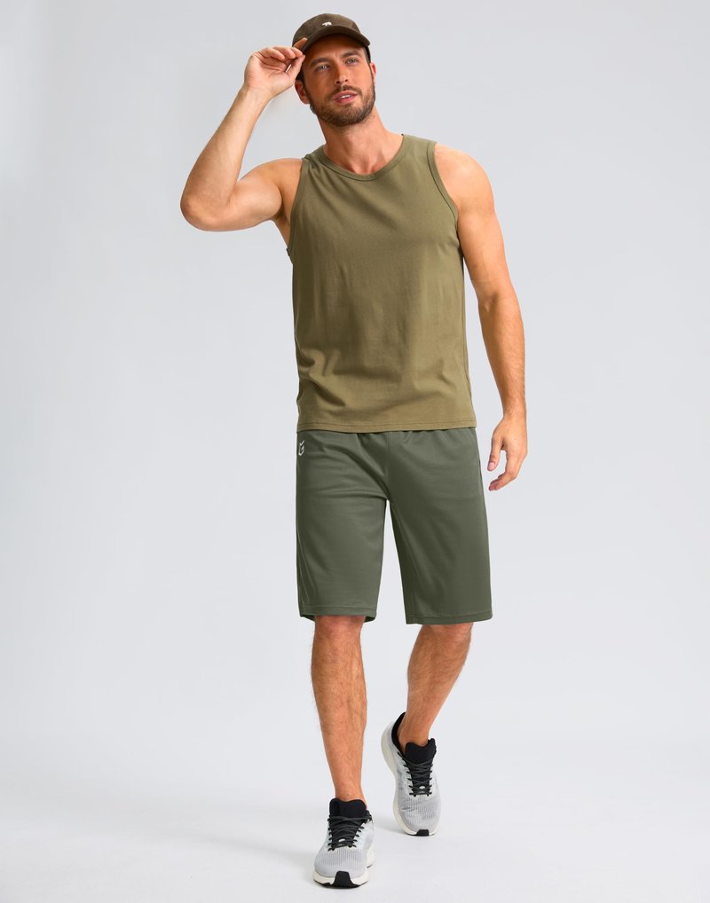 Men's Athletic Shorts with Pockets 9" / 11" Long Basketball Shorts Lightweight Quick Dry Gym Workout Shorts for Men(Sage,L)