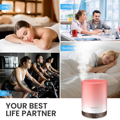 URPOWER 300ml Aromatherapy Essential Oil Diffuser Ultrasonic Air Humidifier AUTO Shut Off Scent Diffuser Night Light 7 Color Changing LED Lights and 4 Timer Settings for Bedroom Office Home