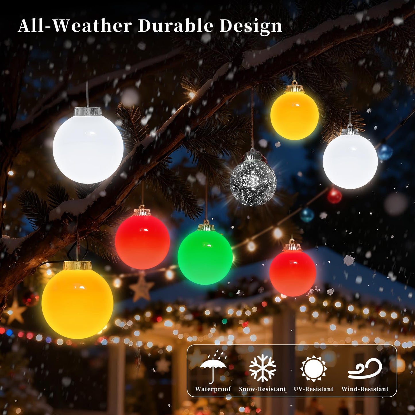 Lanpn 4 Pcs 6" Outdoor LED Ornament, Large Christmas Battery Powered Ball Lights, Xmas Tree Sphere Bulb Decor with Dark Sensor, Christmas Lighted Ornaments for Lawn Garden Yard Patio, Green