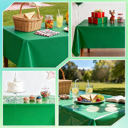6 Packs Green Plastic Tablecloth for Rectangle Tables 54 x 108 Inch Disposable Waterproof Table Cloth for Outdoor Picnic Table Cover for Birthday Theme Parties Christmas Festival Decoration