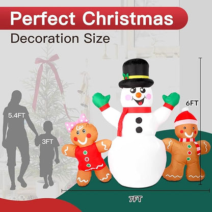6FT Christmas Inflatables Decorations Outdoor，Blow Up Christmas Snowmen and Gingerbread Men with Built-in LEDs Lights for Indoor Holiday Party Yard Garden Lawn Décor