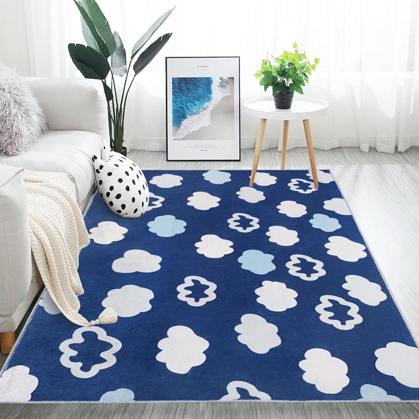 Poowe Lovely Clouds Kids Rug 4'x6',Washable Non-Slip Living Room Carpet Vivid Clouds Accent Rug Soft Low Pile Throw Mat Indoor Low Pile for Bedroom Playroom Décor