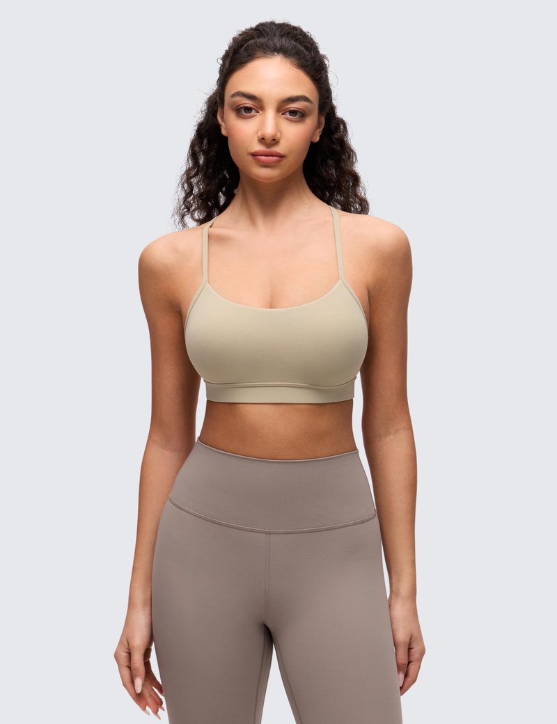 CRZ YOGA Butterluxe Y Back Sports Bras for Women - Padded Racerback Low Impact Spaghetti Thin Strap Workout Yoga Top Oak Small