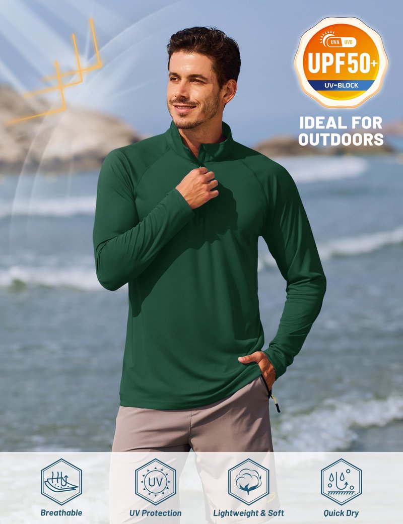 TACVASEN Running Shirts for Men Long Sleeve Uv Protection Shirts for Athletic Summer Tops for Mens Performance Rash Guard Dark Green XXL