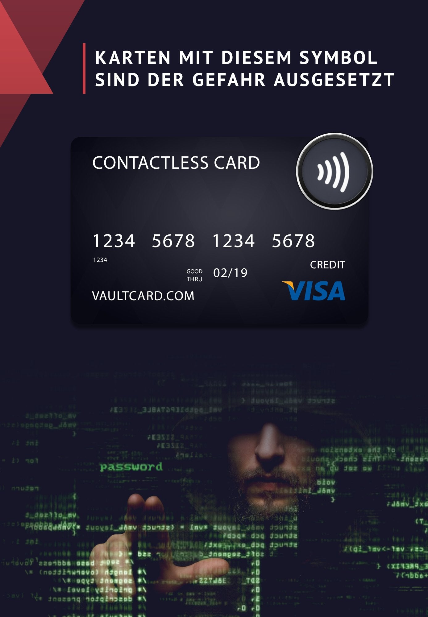 VAULTCARD - RFID Blocking & Jamming Credit & Debit Card Protection for Wallet and Passport - Superior NFC Anti-Theft, Patented Multi-Card Defense