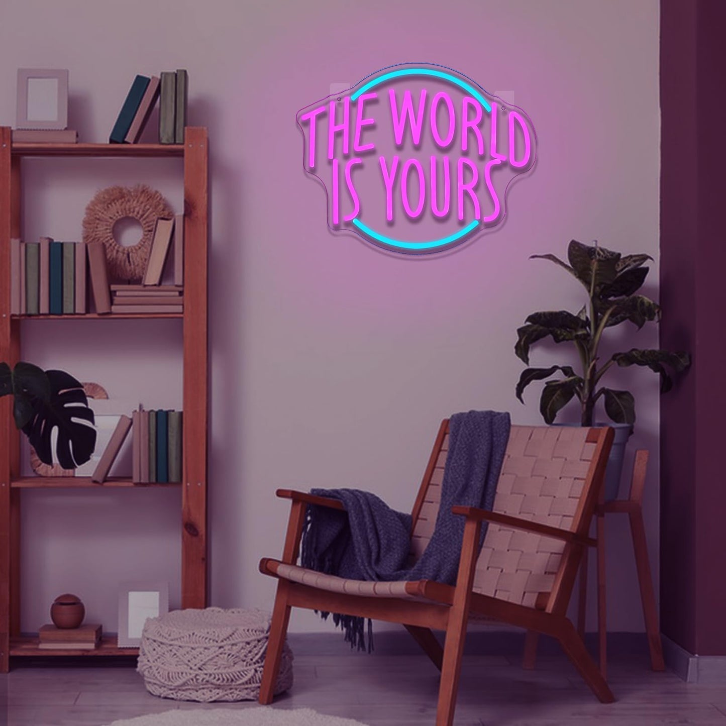 Runalosa The World is Yours Neon Sign for Room Decor Dimmable Blue Pink Girl Neon Light Sign Letters Led Signs for Wall Decor Bedroom Party Man Cave Bar Wedding Cafe Party Decor 15.7" x 12.4" Gift