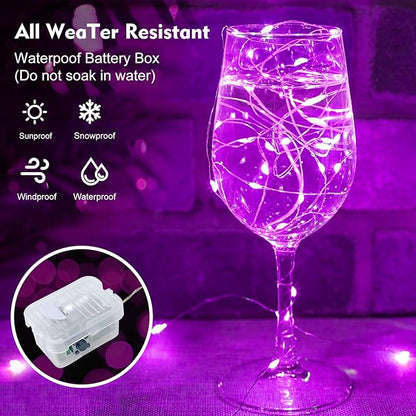 pozzolanas 24 Pack Pink Fairy Lights Battery Operated 3 Modes 7FT 20 LED Waterproof String Lights Twinkle Silver Wire for Mason Jars Wedding Christmas Halloween Party Decor (24, Pink)
