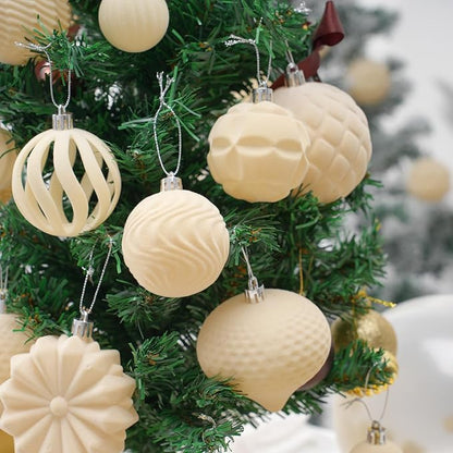 Velvet Christmas Balls 48pcs Flocked Christmas Tree Ornaments Set Shatterproof Christmas Ornaments with Hanging Rings Suitable for Xmas Tree Holiday Decor(Creamy White)
