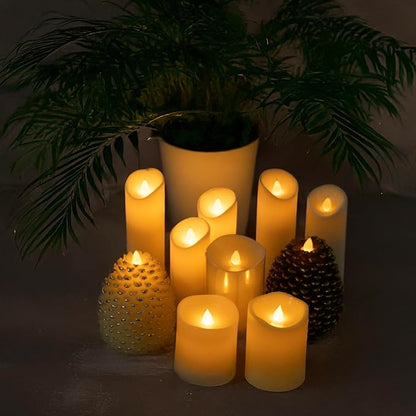 Flameless Candles Last 1300+ Hours Real Wax Flame Effect Auto-Moving 3D Wick, LED Pillar Candles with Timers Battery Operated - Ivory 6"