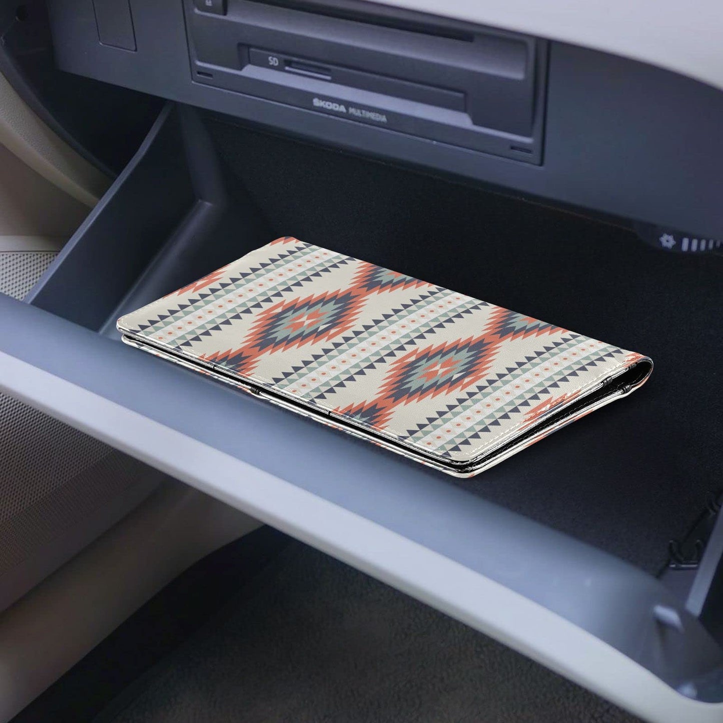 Kigai Aztec Car Registration and Insurance Holder for Women Men PU Leather Auto Glove Box Organizer Wallet Car Accessories for Essential Document Driver License ID Card