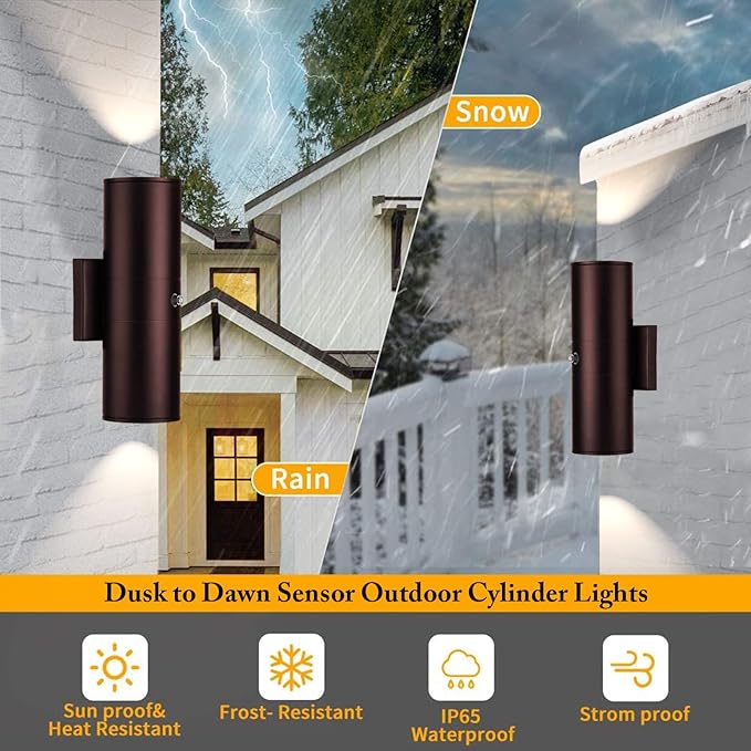 Tipace Oil Rubbed Bronze Sensor Modern Outdoor Porch Lights 2 Pack Brown Dusk to Dawn Outdoor Wall Sconce, Exterior Wall Light Fixtures for Courtyard,entryway,Garage (Bulbs Not Included)
