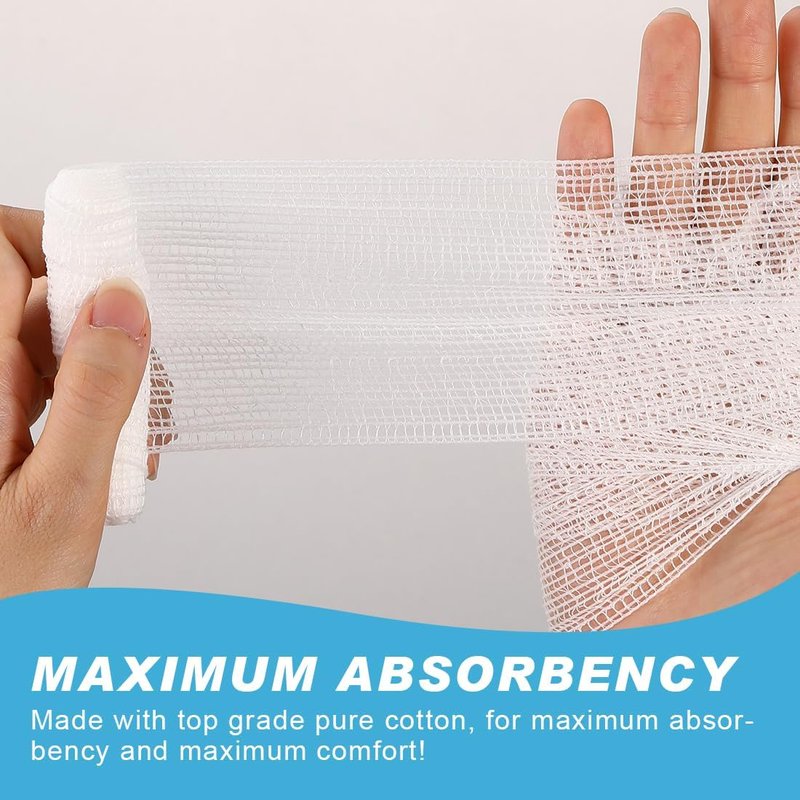 Stretch Gauze Bandages - 3" x 80" Elastic Cotton Tape for Wounds, Injuries & Post-Surgery Care | 12 Rolls