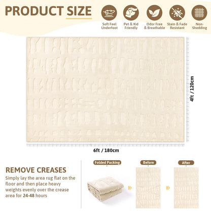 Yamaziot 4x6 Washable Area Rug, High-Low Grid Textured Living Room Rugs, Soft Fluffy Non-Slip Mats Stain Resistant Contemporary Boho Carpet for Dining Room, Kids Nursery Room, Bedroom, Office