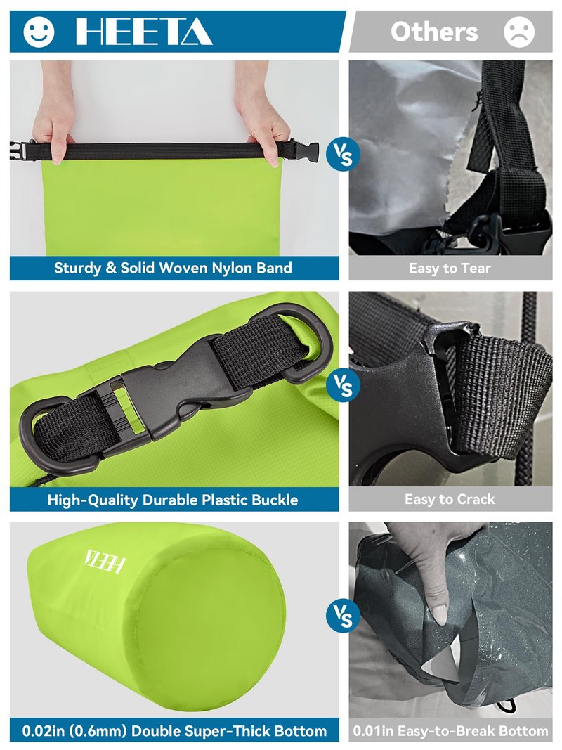 HEETA Waterproof Dry Bag for Women Men, Roll Top Lightweight Dry Storage Bag Backpack with Emergency Whistle for Travel, Kayaking, Boating, Camping, Beach, Cruise Ship Essentials (Lemon Green, 30L)