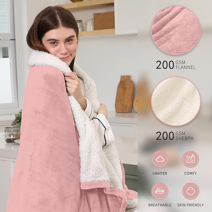 Electric Heated Blanket Twin Size, 62"x84" Electric Throw Blanket with ETL & FCC Certification, Fast Heating Blanket with 5 temperatures & 10 Hours Auto Off, Machine Washable, Candy Pink