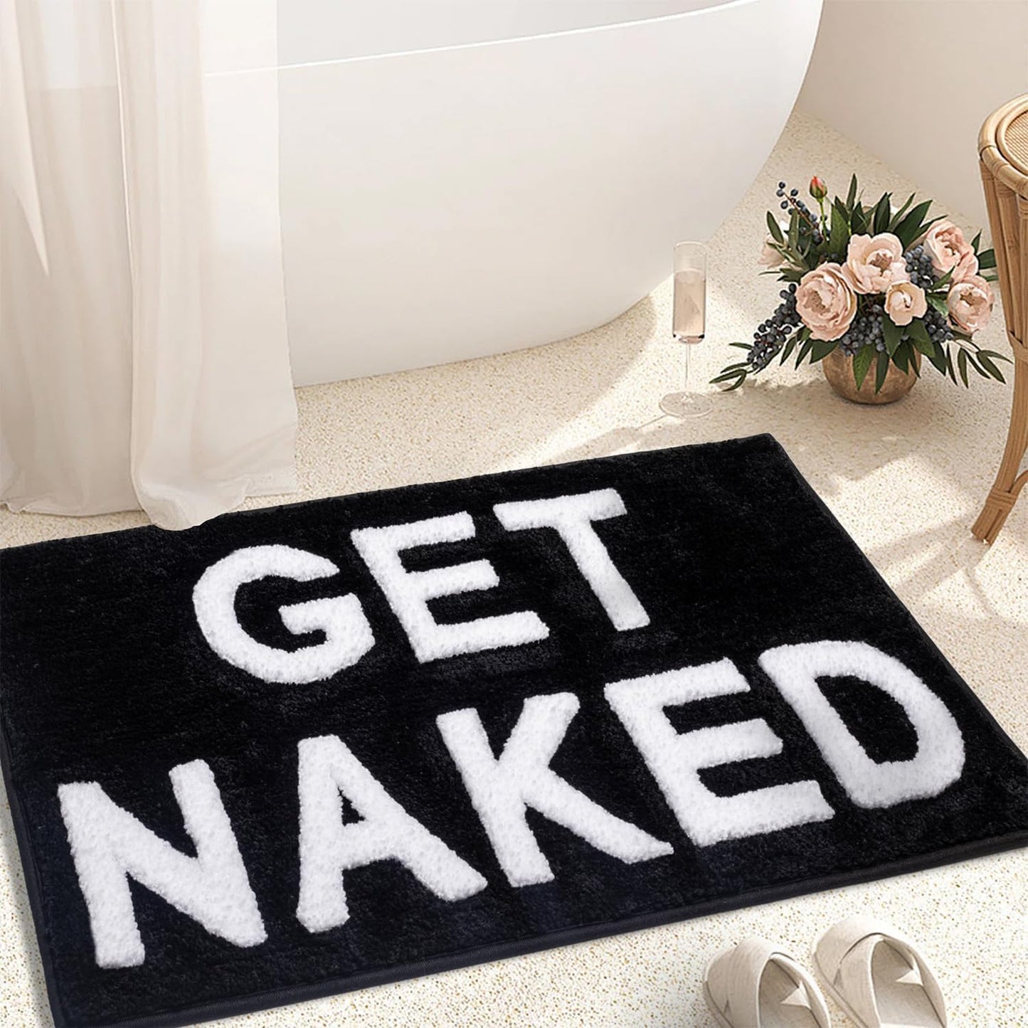 KOEXM Get Naked Bath Mat Cute Bathroom Rugs 16" x 24" Non Slip Absorbent Black Bath Rug for Bathroom Floor and Shower Funny Decor for Apartment, Machine Washable