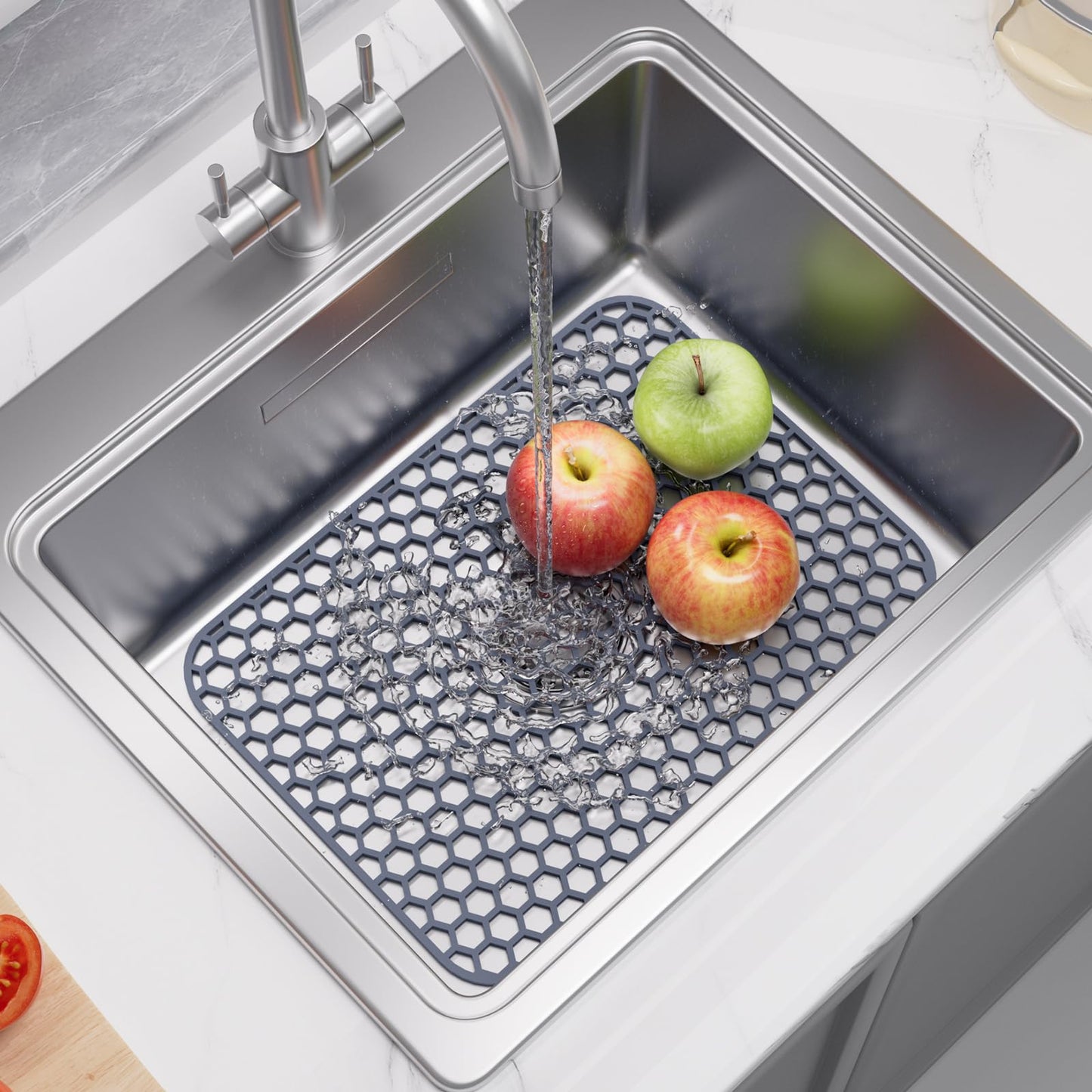 Bestjing Silicone Sink Protectors for Kitchen Sink -12" 13" 16" 18" 24" 26" 28" 30", Non-Slip Heat Resistant Mat for Bottom of Farmhouse Porcelain Stainless Steel (18.3"x12.5", Gray)