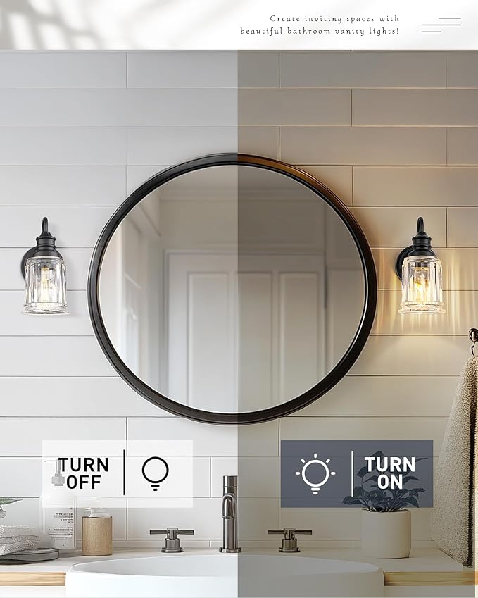 HWH Wall Sconces Set of 2, 1-Light Matte Black Bathroom Light Fixtures, Modern Single Vanity Light Wall Lamp with Bell-Shaped Clear Glass, 5HZG106B-2 BK