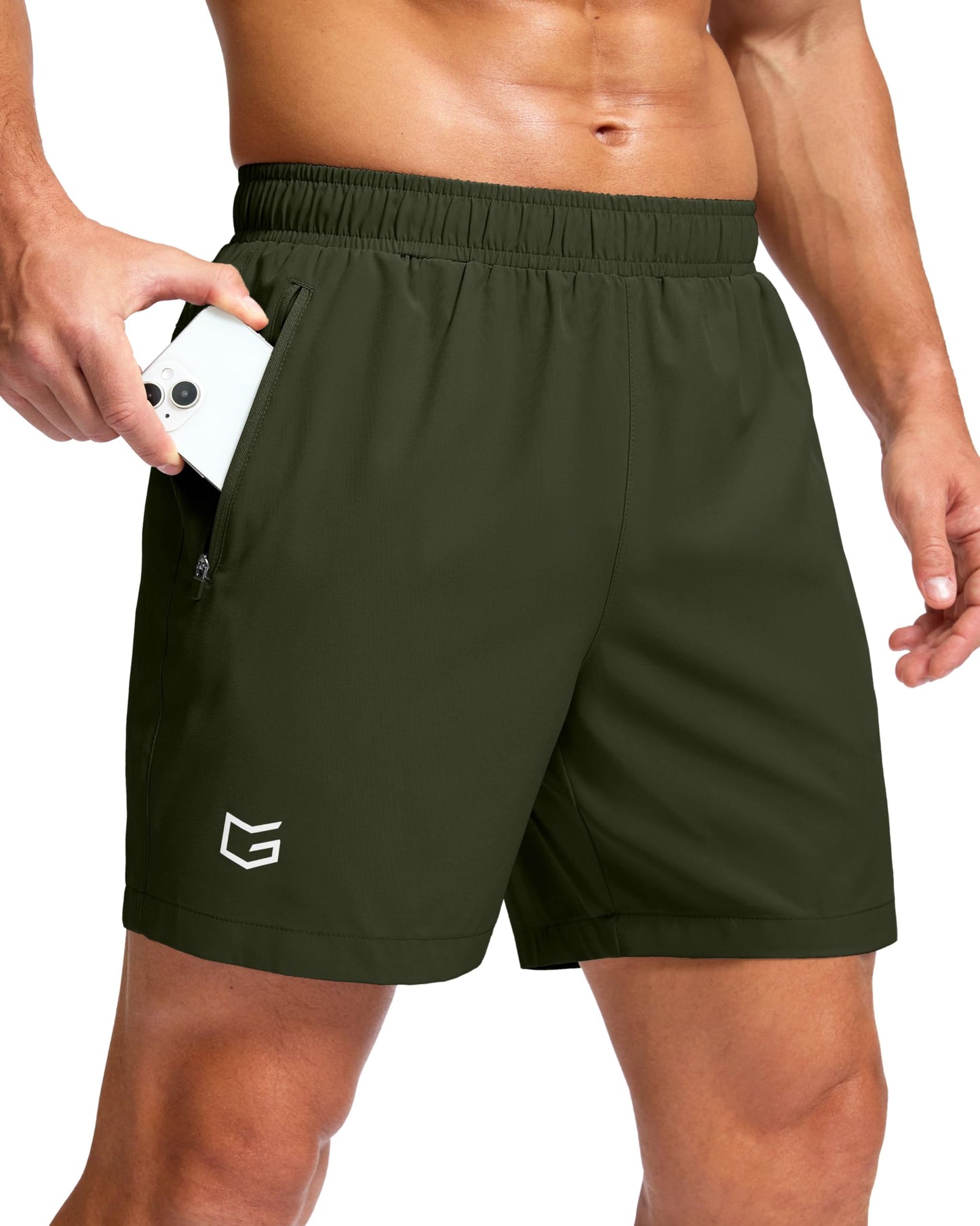 G Gradual Men's Athletic Running Shorts with Zipper Pockets Quick Dry 7"/ 5"/ 9" Workout Gym Shorts for Basketball Hiking(Olive,5XXXL)